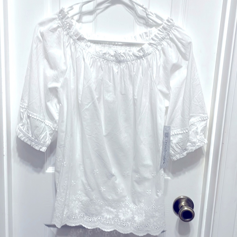 Boho bright white blouse